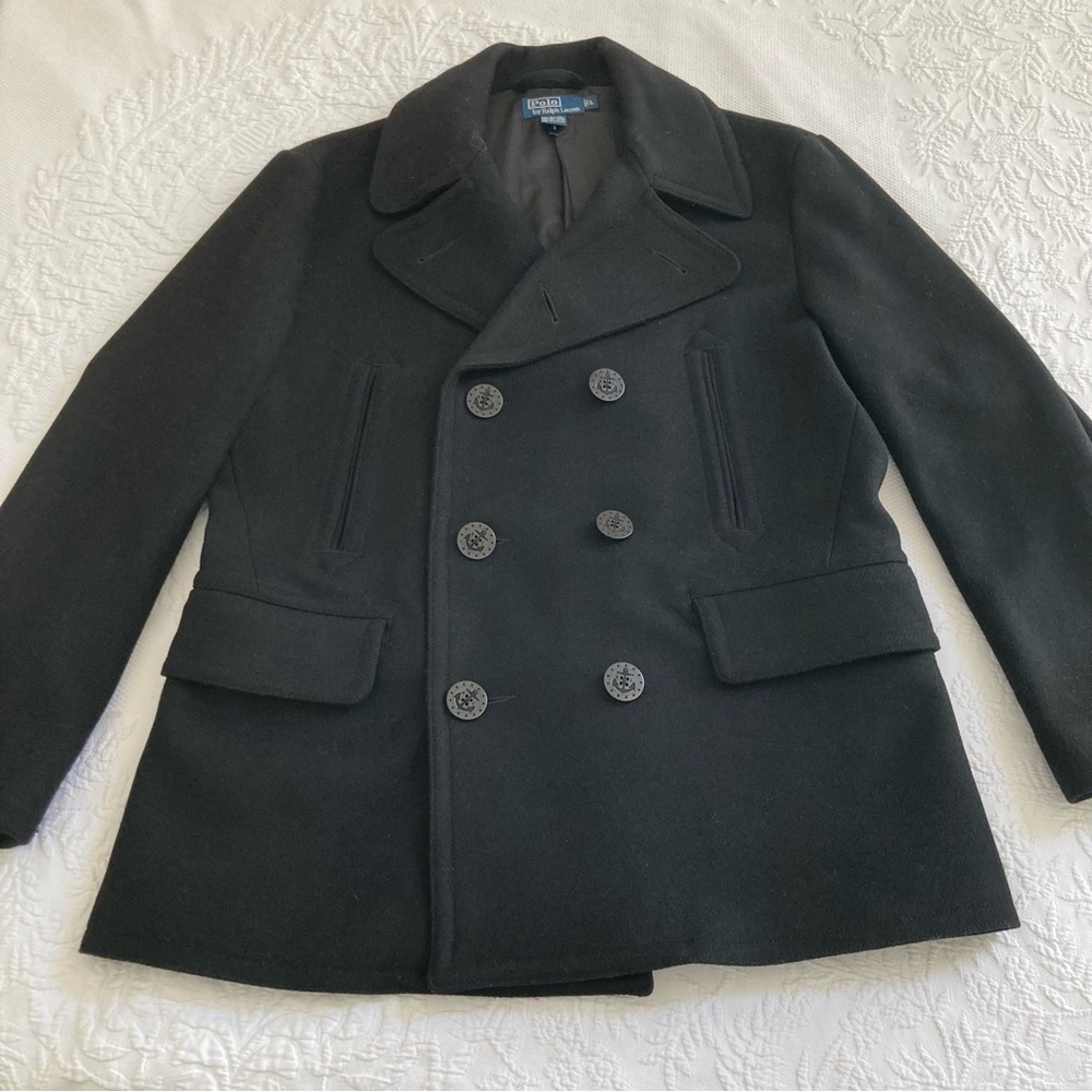 Polo Ralph Lauren Men’s Pea Coat Anchor Buttons Black… Gem